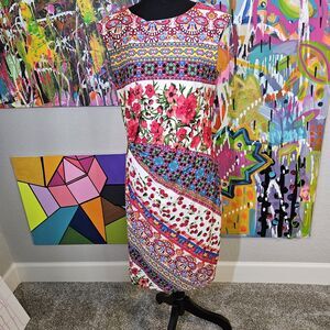 LF Leslie Fay Size 8 Sleeveless Dress Black Floral Back Zip SIZE 8 EUC